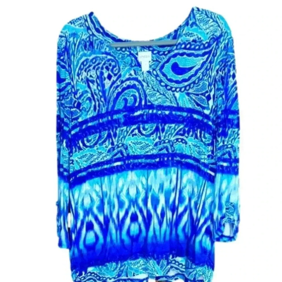 Chico's blue and Aqua print rayon top size 3 - Picture 1 of 4